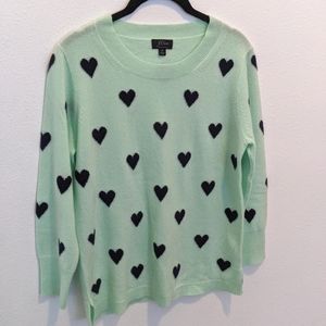 J. Crew Cashmere Crewneck Sweater with Intarsia Knit Hearts